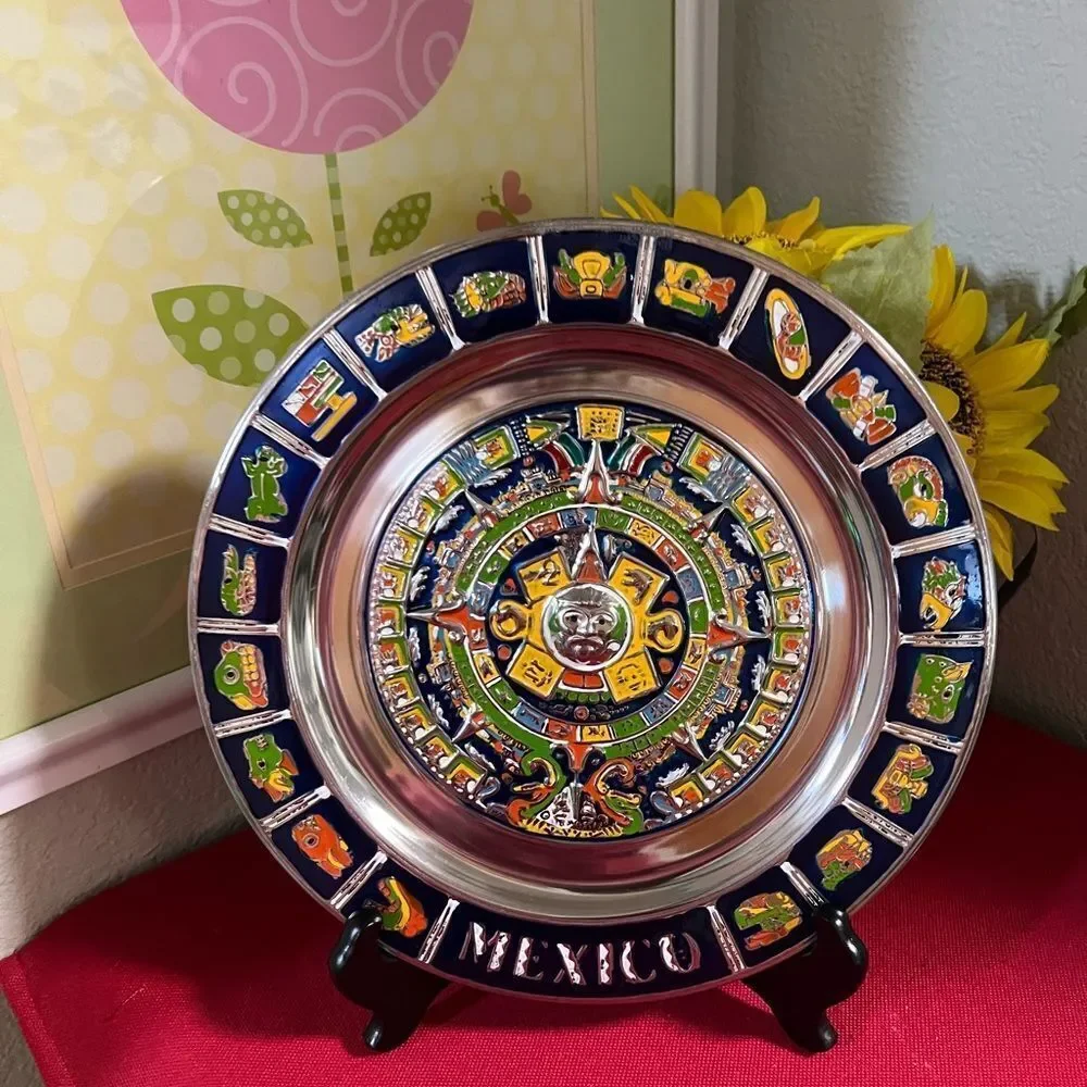 Artisan Multicolor Aztec Calendar Wall Plate
